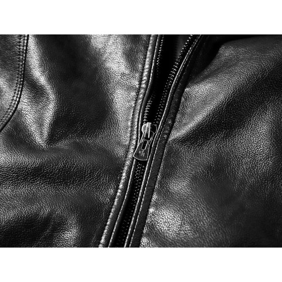 Brand New Men's Black Leather Stand Collar Moto Biker Zip Faux Jacket - Picture 3 of 7